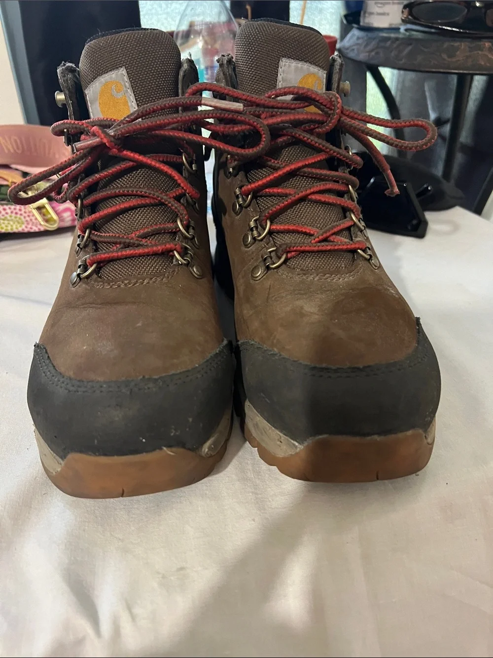 Carhartt Brown Work Boots with Red Laces